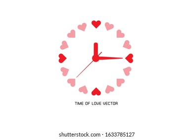 Clock icon in flat style, timer on heart love background. Vector design element EPS 10.