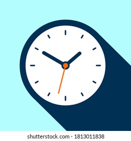 Clock icon in flat style, timer on blue background. Business watch. Vector design element for you project