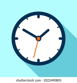 Clock icon in flat style, timer on blue background. Business watch. Vector design element for you project