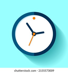 Clock icon in flat style, timer on blue background. Business watch. Vector design element for you project