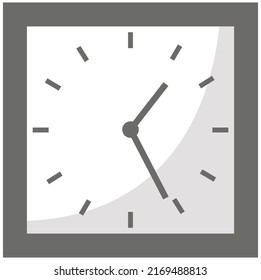 Clock icon in flat style, timer isolated. Business watch. Vector design element for time management. Classic wall square white clock for home. Watch equipment for workplace of an employee in office