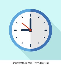 Clock icon in flat style, timer on color background. Vector design element. clock face showing 09-00