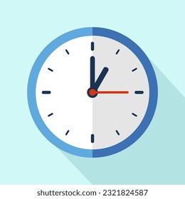 Clock icon in flat style, timer on color background. Vector design element. clock face showing 01:00