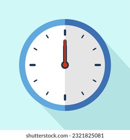 Clock icon in flat style, timer on color background. Vector design element. clock face showing 12:00