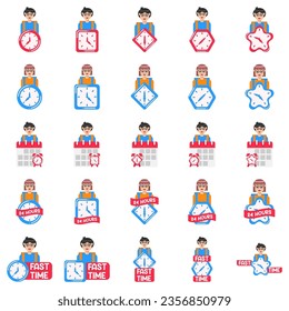 clock icon in flat style, timer on color background. Vector design element