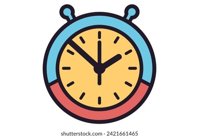 Clock icon in flat style, timer on color background. Vector Clock design element