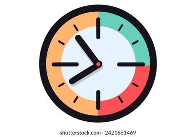 Clock icon in flat style, timer on color background. Vector Clock design element
