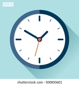 Значок часов в плоском стиле, таймер на цветном фоне. Векторный элемент конструкции