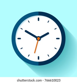 Icono de reloj en estilo plano, temporizador en fondo azul. Reloj de negocios. Elemento de diseño de vectores para el proyecto