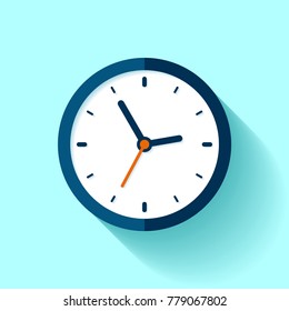 Clock icon in flat style, timer on blue background. Business watch. Vector design element for you project