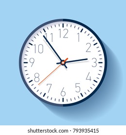 Clock icon in flat style, timer on blue background. Business watch. Vector design element for you project