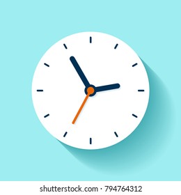 Clock icon in flat style, timer on color background. Business watch. Vector design element for you project