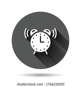 Clock icon in flat style. Watch vector illustration on black round background with long shadow effect. Timer circle button business concept.
