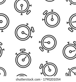 Clock icon in flat style. Watch vector illustration on white isolated background. Timer seamless pattern business concept.