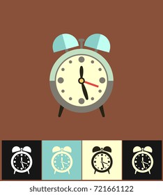 Clock icon. Flat vector illustration on different colored backgrounds. Blue analog clock icon of set