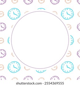 clock icon frame. doodle clock icon circle frame. hand drawn clock icon frame background. clock icon background