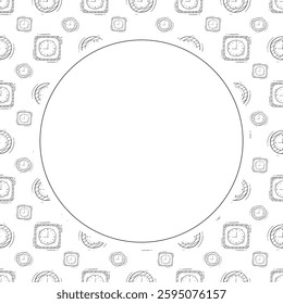 clock icon frame. doodle clock circle frame. hand drawn clock icon frame background. clock icon background