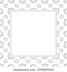 clock icon frame. doodle clock icon square frame. hand drawn clock icon frame background. clock icon background