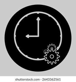Icono de reloj con engranaje que representa horas de trabajo productivas.