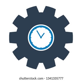 Clock Icon with gear symbol. Flat style vector EPS.