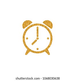 Clock icon in gold glitter texture. Sparkle luxury style vector illustration.