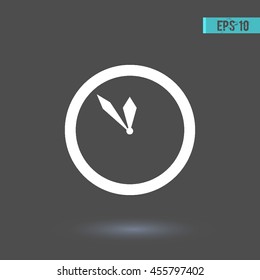 Clock icon. Graphic symbol web design, logo. White glyph on a gray background. Isolated sign.