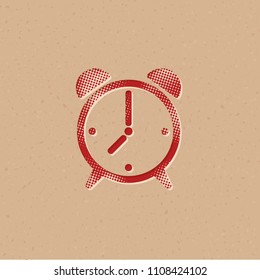 Clock icon in halftone style. Grunge background vector illustration.