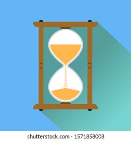 Clock. Icon of hourglass flat with long shadow. Vector illustration