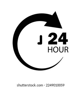Clock icon illustration with arrow and 24 hour. suitable for 24 hour icon. simple vector design editable