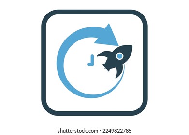 Clock icon illustration with arrow and rocket. suitable for fast time icon. solid icon style. Simple vector design editable