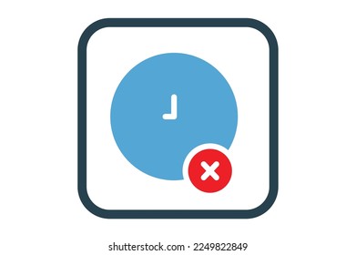 Clock icon illustration with cross. suitable for time cancel. solid icon style. Simple vector design editable