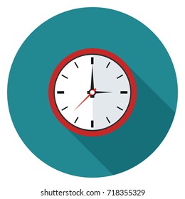 Clock icon. Illustration in flat style. Round icon with long shadow.