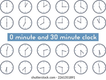 Conjunto de ilustraciones de iconos de reloj que muestra 0 y 30 minutos