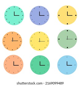 clock icon illustration set for web banner, printable, time template. flat design vector