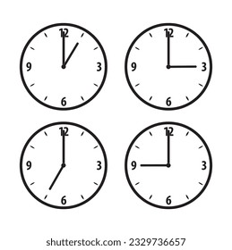 Clock icon. Important time of the clock sign. Complete twelve hours pointed clockwise o'clock vector illustration. Thin line designs style