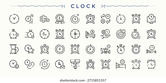 Icono de reloj. Incluye reloj, notificación, temporizador, alarma de incendio, alarma, alerta y más. Conjunto de iconos de línea de alerta. Iconos lineales minimalistas. Señales para Web y App móvil.