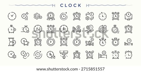 Clock icon. Included watch, notification, timer, fire alarm, alarm, alert and more. Alert line icon set. Minimalist linear icons. Signs for web and mobile app.