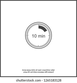 A clock icon indicating the time span of 10 minutes. The time span is ten minutes on the clock. Layers grouped for easy editing illustration. For your design.