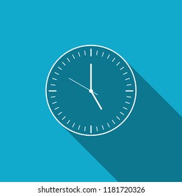 Clock icon isolated with long shadow. Time icon. Flat design. Vector Illustration