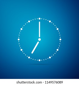 Clock icon isolated on blue background. Flat design. Vector Illustration