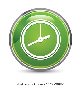 Clock icon isolated on elegant green round button vector illustration