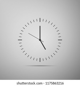 Clock icon isolated on grey background. Time icon. Flat design. Vector Illustration