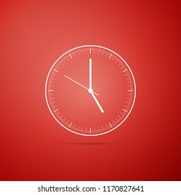 Clock icon isolated on red background. Time icon. Flat design. Vector Illustration