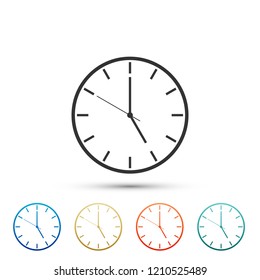 Clock icon isolated on white background. Set elements in colored icons. Flat design. Vector Illustration