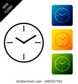Clock icon isolated on white background. Time symbol. Set icons colorful square buttons. Vector Illustration