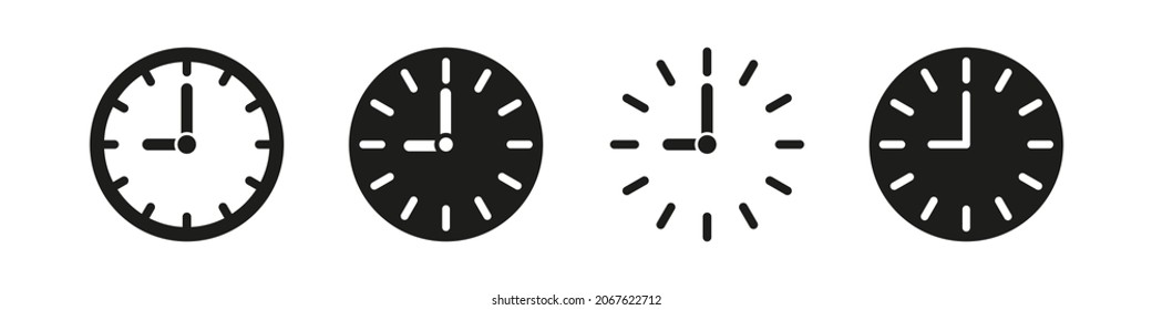 Clock icon isolated on white background. Time sign vector set. Watch circle clock symbol. Working hours logo.