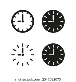 Clock icon isolated on white background. Time sign vector set. Watch circle clock symbol. Working hours logo.