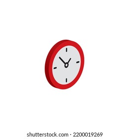 Clock Icon In Isometric Design. Isometric Wall Clock Is Red.