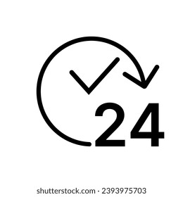 clock icon line, 24 hour white background icon vector