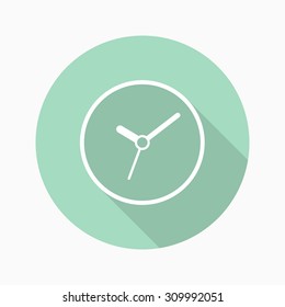 Clock icon with long shadow ,flat design , thin line style, vector 